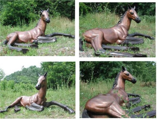 Life Size Bronze Horse colt laying down at rest